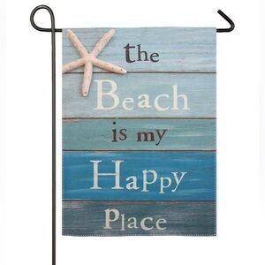 The Beach is my Happy Place Garden Flag - Burlap - Double-Sided - 12 x18”